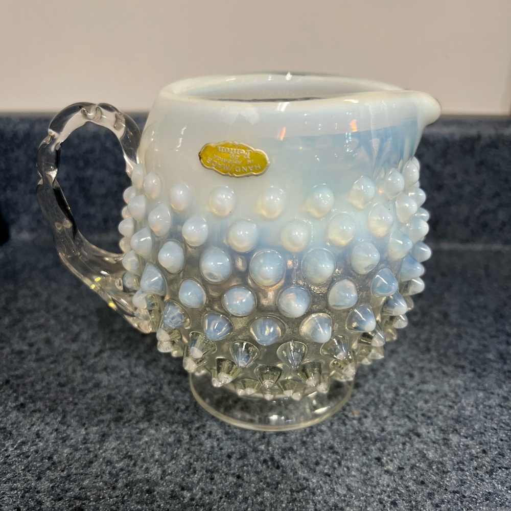 Fenton Opalescent Hobnail 4.5” Pitcher with original Fenton label